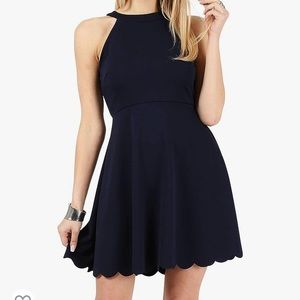 Classy Navy Blue Halter Scalloped Mini Dress